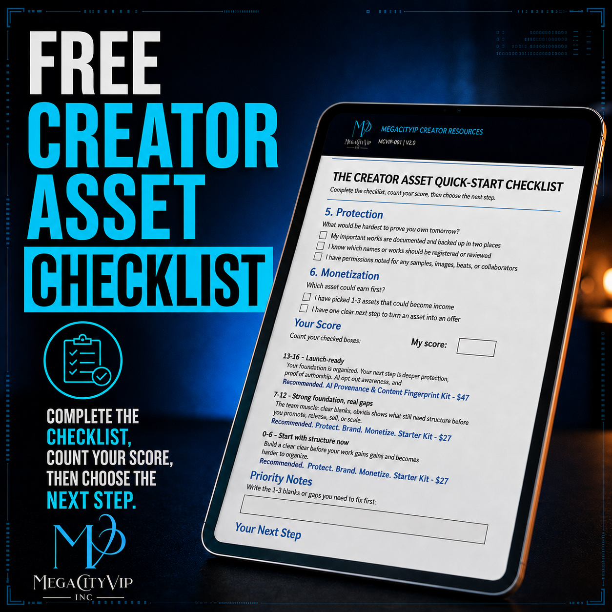Free creator asset check list