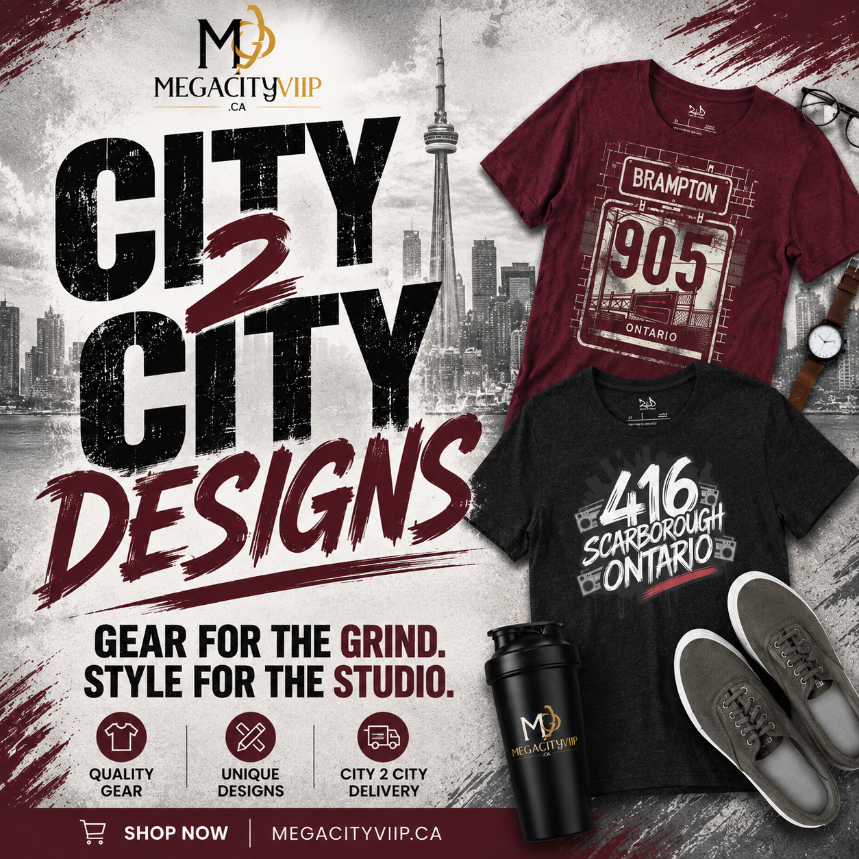 City2City Designs custom T-shirts featuring GTA city and area code designs by MegaCityVip