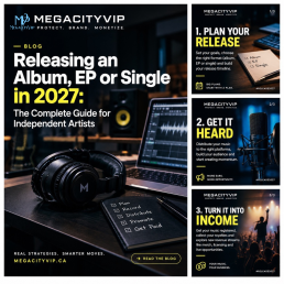 Independent musician planning a 2027 single, EP or album release with music equipment and a release checklist.